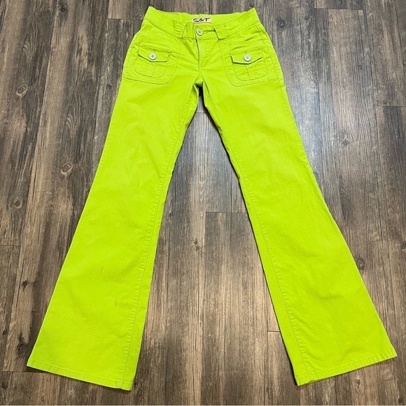 Women’s Bright Green Relax Fit Bell Bottoms Pants With Back Pockets Size EUR 42 - Picture 3 of 12